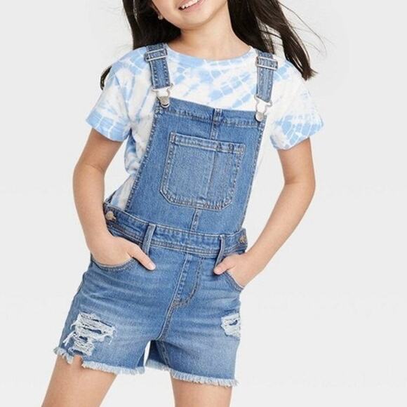 Girls' Destructed Jean Shortalls | Cat & Jack | X Small (4/5) - Picture 9 of 9